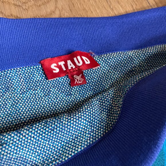 Staud Giovanni Abstract Jacquard Knit Midi Skirt XL blue print slit - Picture 5 of 8